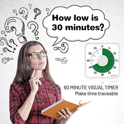 Secura 7.5 Inch Visual Timer, 60 Minute Oversize Visual Countdown Timer for Kids and Adults, Durable Mechanical Time Management Tool (Green)