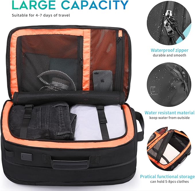 Travel Carry on Backpack, Extra Large Expandable 45L Backpack for Flight approved, 17.3" Laptop with USB Charging Port Backpacks, Water Resistant Computer Business Backpack for Men & Women