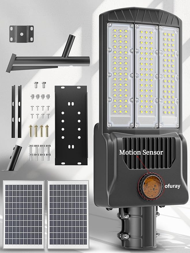 Ofuray OL-12000W Solar Street Lights Outdoor,Parking Lot Lights Commercial Dusk to Dawn,60,000mah Big Power Solar Security Flood Remote Control Without Motion Sensor for Street,Yark,Court