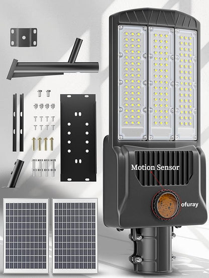 Ofuray OL-12000W Solar Street Lights Outdoor,Parking Lot Lights Commercial Dusk to Dawn,60,000mah Big Power Solar Security Flood Remote Control Without Motion Sensor for Street,Yark,Court