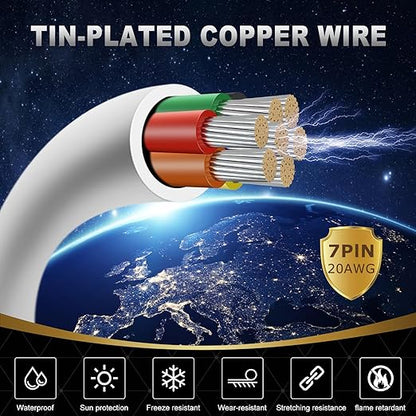 20 Gauge 7 Conductor Electrical Wire, 32.8FT White Stranded Low Voltage 20/7 PVC Case, 20 AWG Tinned Copper 7 Wire Extension Power for Strips LED Lamp Lighting