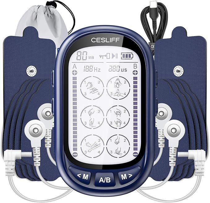 Dual Channel TENS EMS Unit Large Screen 24 Modes 36 Levels Intensity Muscle Stimulator, Rechargeable Electric Pulse Massager TENS Machine for Lower Back Neck Shoulder Pain Relief with 10 Pads