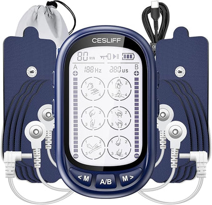 Dual Channel TENS EMS Unit Large Screen 24 Modes 36 Levels Intensity Muscle Stimulator, Rechargeable Electric Pulse Massager TENS Machine for Lower Back Neck Shoulder Pain Relief with 10 Pads