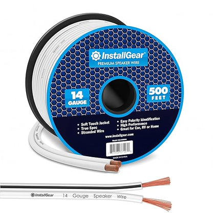 InstallGear 14 Gauge AWG Speaker Wire Cable - White (500ft) - Outdoor, Automotive, Marine