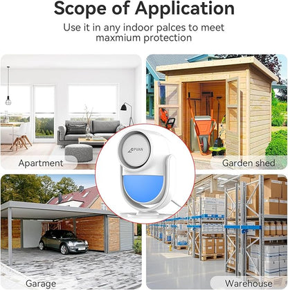 CPVAN WiFi Motion Sensor Alarm, 125dB Wireless DIY Smart PIR Motion Detector with 4 Door/Window Sensors for Home Security System - On Spot Alarm & APP Alert, White