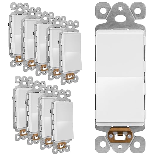 LIDER Matte White Minimalist Design Decorator Switch, Frameless Paddle Wall Light Switch, On/Off Rocker Switch, Single Pole, Residential Grade, UL Listed, 3 Wire, 15A 120-277VAC, 10 Pack