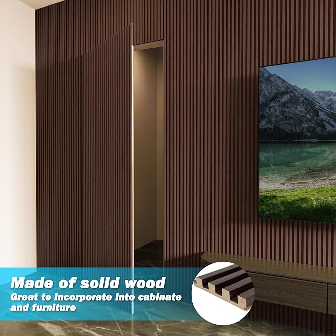 Art3d Slat Wood Wall Paneling for Interior and Ceiling Decoration - Pack of 4pcs + 1pc End-Trim, Size 108 x 5.7in.- Smoked Oak