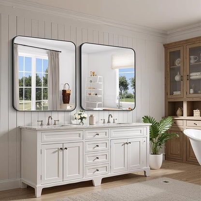 FORBATH Bathroom Mirror 36x40 Inch, Large Rectangular Wall Mirror with Black Aluminum Frame, Rounded Corners, Horizontal or Vertical Mount for Bathroom, Bedroom, Entryway