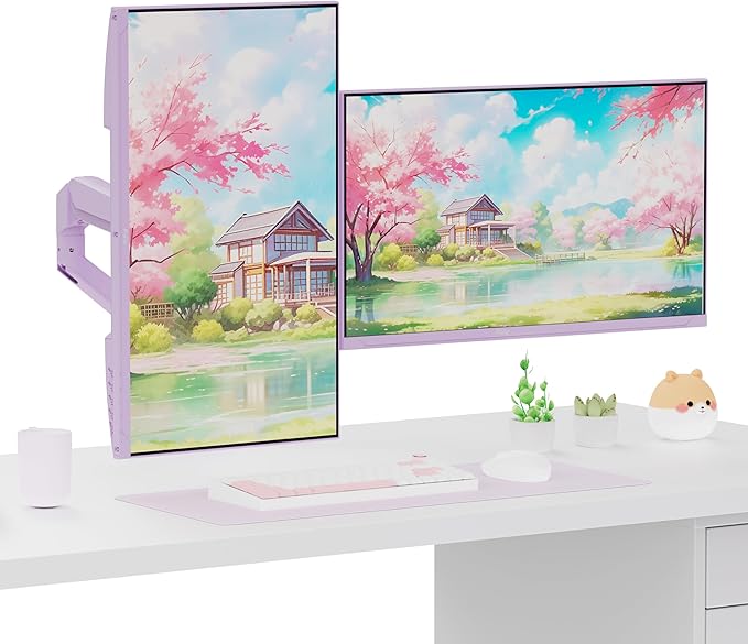 Pixio PS1D Wave Purple Dual Monitor Arm Stand Desk Mount - Fits up to 32 inches Monitors and up to 19.8lbs. VESA Compatibility and Integrated Cable Management