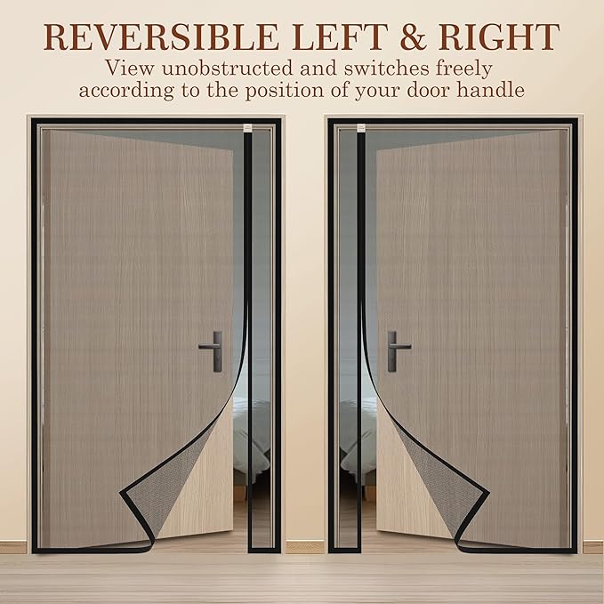 Yotache Reversible Left Right Side Opening Tall Magnetic Screen Door Fits Door Size 36 x 96, Reinforced Polyester Mesh, Actual Screen Size 38" x 97" Black