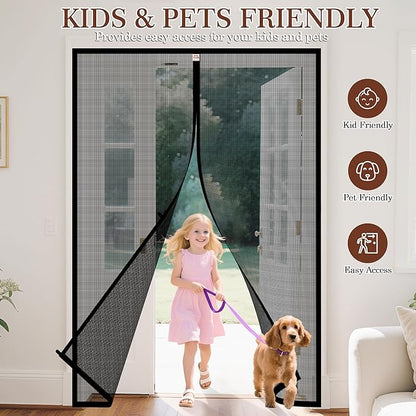 Yotache Door Net Screen with Magnet Fits Door Size 56 x 80, Screen Size 58" x 81" French Doors Net Heavy Duty Fiberglass Mesh Pets and Kids Friendly Black