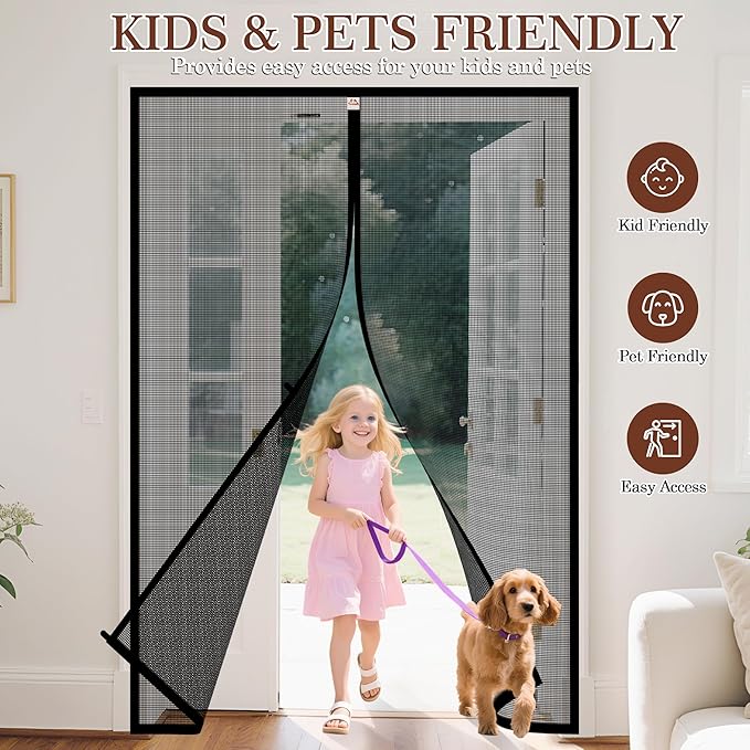 Yotache Reinforced Sewing Magnetic Screen Door Fits Door Size 50 x 80, Screen Size 52" x 81" for Sliding Glass Doors and French Door