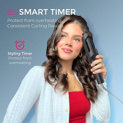 TYMO Automatic Rotating Curling Iron - TYMO CURLPRO Beach Waves Curling Wand, Portable Hair Curler, 500 Million Ionic, Dual Voltage & Lightweight for Travel, Ceramic Coating, 1 1/4 Inch, Metallic Gray