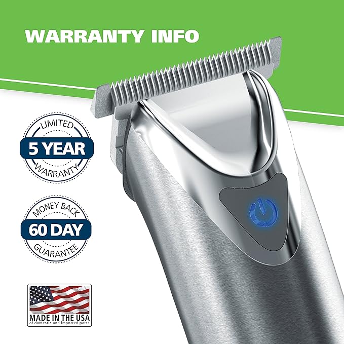 Wahl USA Stainless Steel Lithium Ion 2.0+ Beard Trimmer for Men - Electric Shaver & Nose Ear Trimmer - Rechargeable All in One Men's Grooming Kit - Model 9864SS