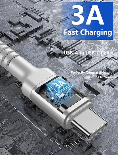 USB A to USB C Cable Fast Charging [2 Pack, 6FT], USB to USB C Charger Cable Upgraded Extra Durable Braided USBC Cable Compatible with iPhone 17 16 15 Pro Max, Samsung Galaxy, LG and More -Silver