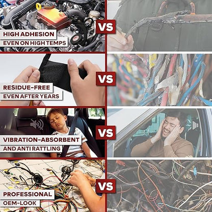 XFasten Wire Harness Tape, 3/4-Inch x 50 Feet (10-Pack), High Temp Wiring Loom Harness, Self-Adhesive Felt Cloth Electrical Tape for Automotive Engines, Noise Dampening, and Cable Protection