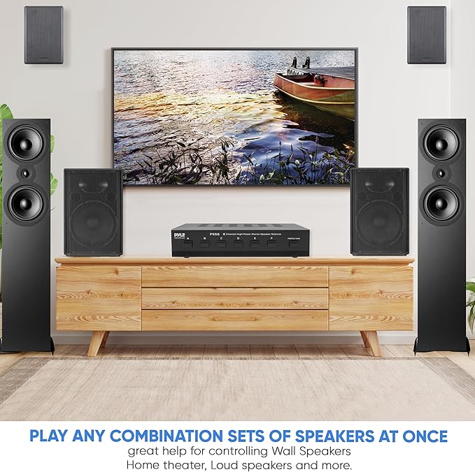Pyle Home Premium New and Improved 6 Zone Channel Speaker Switch Selector Switch Box Hub Distribution Box for Multi-Channel High Powered Stereo Amplifier A,B,C,D Switches, 6 Pairs Of speakers - PSS6