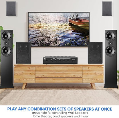 Pyle Home Premium New and Improved 6 Zone Channel Speaker Switch Selector Switch Box Hub Distribution Box for Multi-Channel High Powered Stereo Amplifier A,B,C,D Switches, 6 Pairs Of speakers - PSS6
