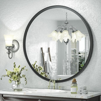 20 Inch Matte Black Round Mirror, Round Bathroom Vanity Mirror wilth Metal Frame, Black Circle Mirror for Wall Entryway Hallway Home Decor, Anti-Rust, Shatterproof