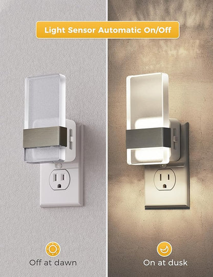 L LOHAS LED Night Light, Night Lights Plug Into Wall, Decorative Nightlight with Light Sensor, 0-100LM Dimmable Nightlights, Daylight Wall Sconce-Style Acrylic Nitelight for Bathroom, Hallway,Gift