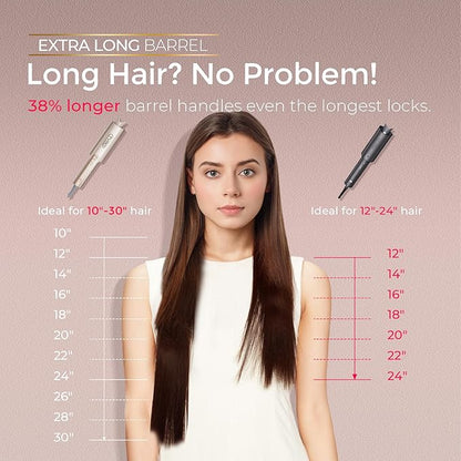 Upgraded Automatic Rotating Curling Iron - TYMO CurlPro Plus Long Barrel Curling Wand for Long Hair, Ceramic Hair Curler for Women, Anti-Scald, Tangle-Free, 600M Ionic, Dual Voltage, Gold, 1 Inch