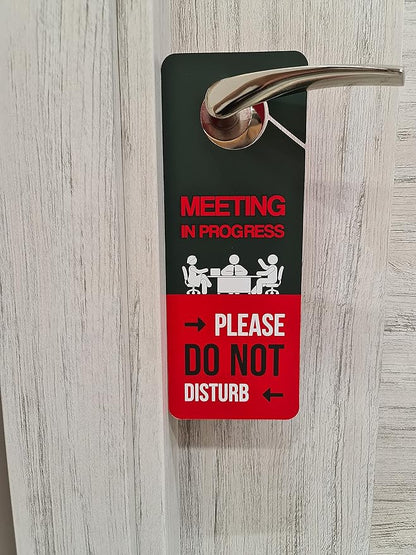 Business Design, Meeting In Progress Do Not Disturb Door Hanger Sign, 2 Pack, Double Sided, Ideal for Offices, Online Sessions and Meetings, Online Classes, Home Offices, Counseling