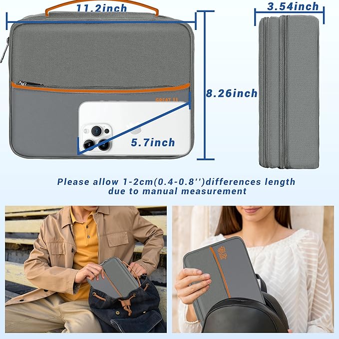 Electronics Organizer,Travel Cord Organizer Pouch, Portable Cable Organizer Bags, Waterproof Electronic Accessories Storage Case for Cables, Cords, Charger, Phone (Three Layer-Gray)