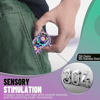 Valentines Day Gifts for Teens Boys Metal Fidget Spinner Toys for Adults Figette Bike Chain Roller Cool Gadgets ADHD Anxiety Stress Relief Items Figet Desk Offices EDC Men - Rainbow+Blue
