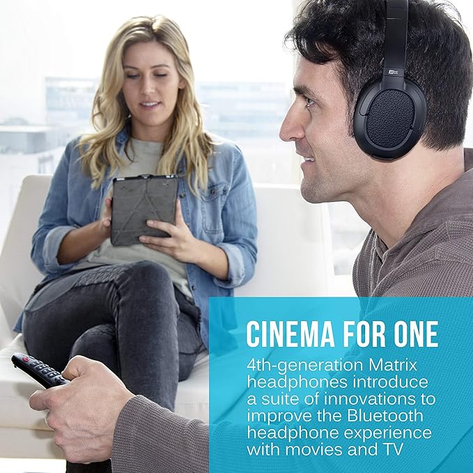 MEE audio Matrix Cinema Bluetooth Wireless Over-Ear High Resolution Stereo Headphones with aptX Low Latency for Improved Lip Sync & CinemaEAR Audio Enhancement for Clearer Sound in Movies and TV Shows