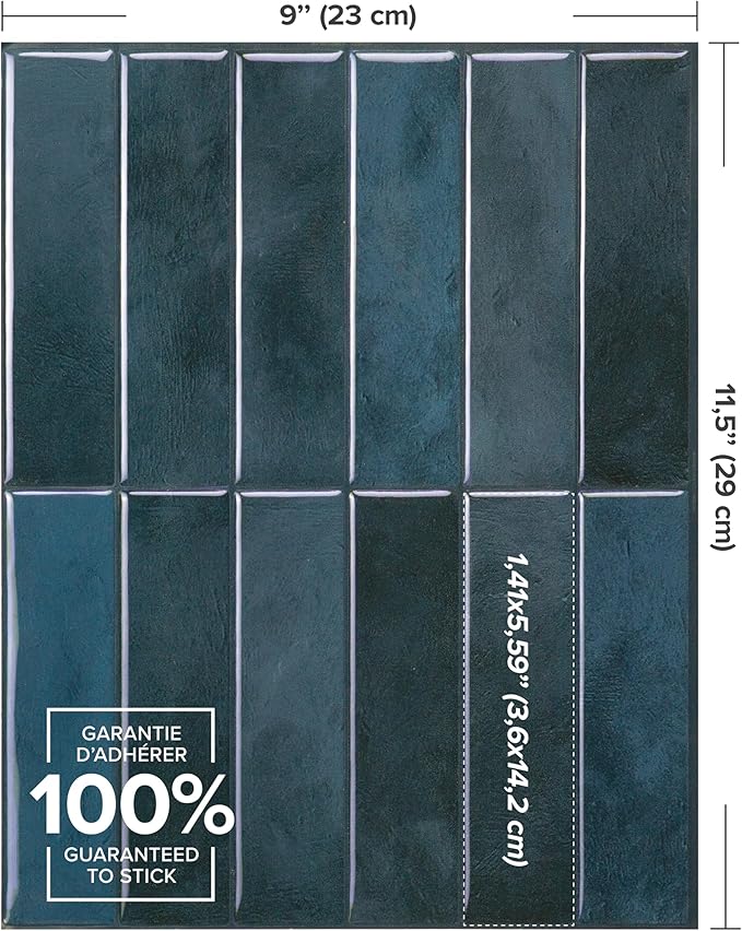 Smart Tiles Peel and Stick Backsplash - 5 Sheets of 11.43 x 9 - 3D Adhesive Peel and Stick Tile Backsplash for Kitchen, Bathroom, Wall Tile Agadir Blue