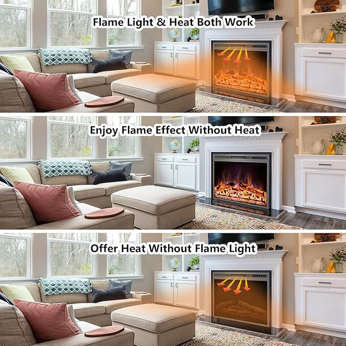 Electric Fireplace, 25" Electric Fireplace Inserts, Recessed Fireplace Heater with Remote Control, Adjustable Flame Colors, Timer&Overheating Protection, 750/1500W