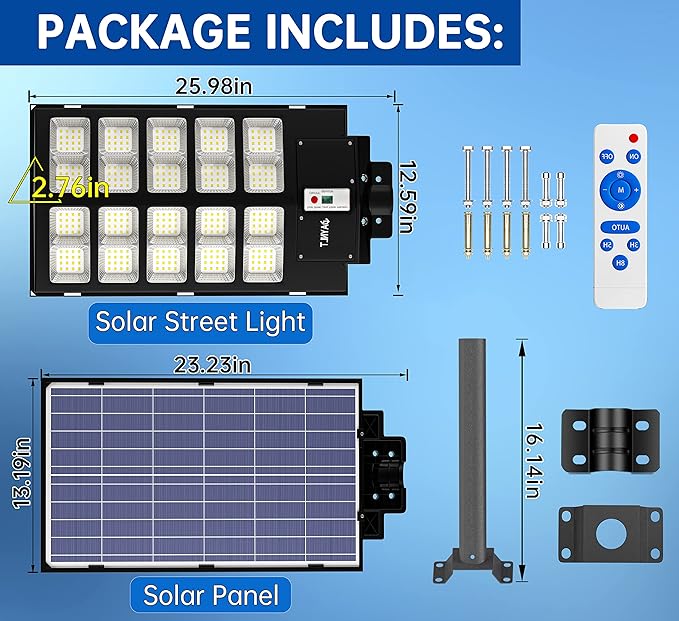 JAYNLT Y-5200W Solar Street Lights Outdoor,520000LM 6500K Commercial Parking Lot Lights Dusk to Dawn, Waterproof Solar Security Flood Lamps with Motion Sensor and Remote for Yard, Garage, Driveway