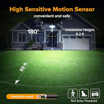 LUTEC 80W 9000LM LED Security Light Hardwire Motion Sensor Outdoor Lights, 4 Head LED Flood Lights Outdoor 5000K Daylight, IP65 Waterproof, Motion Detected Lights for Outside, Garage, Yard (White)