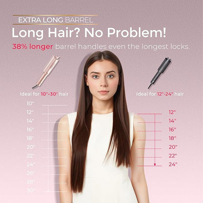 Upgraded Automatic Rotating Curling Iron - TYMO CurlPro Plus Long Barrel Curling Wand for Long Hair, Ceramic Hair Curler for Women, Anti-Scald, Tangle-Free, 600M Ionic, Dual Voltage,Gold Blush, 1 Inch