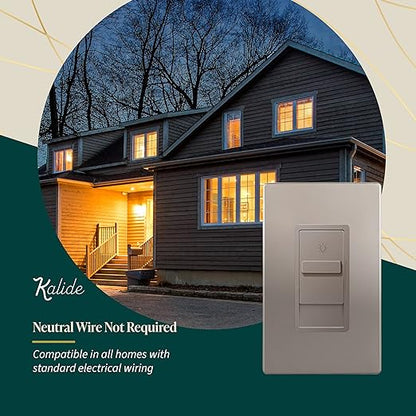TOPGREENER Digital Dimmer Light Switch for 200W Dimmable LED/CFL Lights, Single Pole Led Slide Dimmer Switch, Neutral Wire Not Required, UL Listed, TGDS1-NK, Nickel,1 Pack