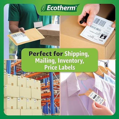 4" x 1.25" Thermal Labels | 6 Rolls | 12600 Labels | fits Zebra, Munbyn, Rollo, Godex, Arkscan, iDPRT, Offnova Thermal Label Printers and More | Blank White Adhesive Stickers by Ecotherm