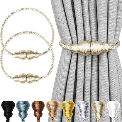 Nieffeiy Magnetic Curtain Tiebacks Outdoor Curtain Tie Backs Rope Decorative Magnetic Curtain Holders for Drapes Window Treatment Holdbacks, Ecru 2Pack