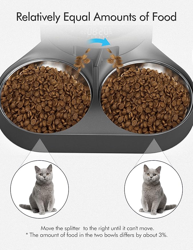 PETLIBRO Pet Food Splitter with Stainless Steel Bowls, Automatic Cat Feeder Bowls for Two Cats or Dogs, Suitable for PETLIBRO Automatic Cat Feeder PLAF005, PLAF006, PLAF103, PLAF203 Black