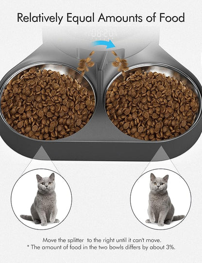 PETLIBRO Pet Food Splitter with Stainless Steel Bowls, Automatic Cat Feeder Bowls for Two Cats or Dogs, Suitable for PETLIBRO Automatic Cat Feeder PLAF005, PLAF006, PLAF103, PLAF203 Black