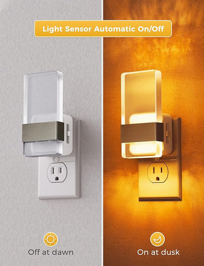 L LOHAS LED Night Light, Amber Night Lights Plug Into Wall, Dusk-to-Dawn Sensor Decorative Night Light, 0-100LM Dimmable Nightlights, Wall Sconce-Style Acrylic Nitelight for Bathroom, Hallway,Gift