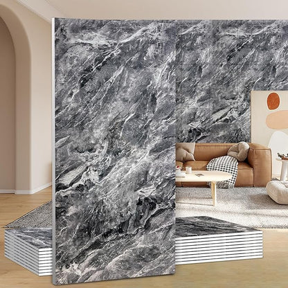 Wall Panels Peel and Stick，PVC Imitation Artificial Marble Tiles Sticker，10 pcs 23.6" L x 11.8" W，Heat-Resistant Backsplash Tile，Ideal for Kitchen Bathrooms Living Rooms Bedrooms.