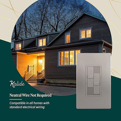 TOPGREENER Elite Series Kalide Dual Load Dimmer Light Switch, Double LED Dimmer Switch, Full Range Dimming, Single Pole, 120VAC, 60Hz, 200W LED/CFL, Neutral Wire Not Required, TGDDS-NK, Nickel
