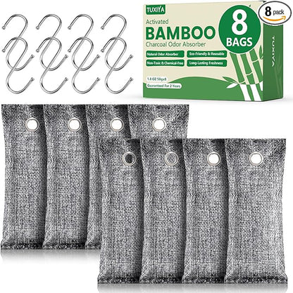 TUXIYA 8Pack Activated Charcoal Odor Absorber, Odor Eliminator for Strong 0dor,Shoe Deodorizer,Bamboo Charcoal Air Purifying For in Car,Closet,Shoe, Basement(50g/1.77oz Each)