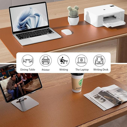 Aothia Faux Leather Desk Mat – Large Mouse Pad, Non-Slip PU Leather Blotter, Waterproof Writing Surface for Office and Home (Brown, 47.2" x 23.6")