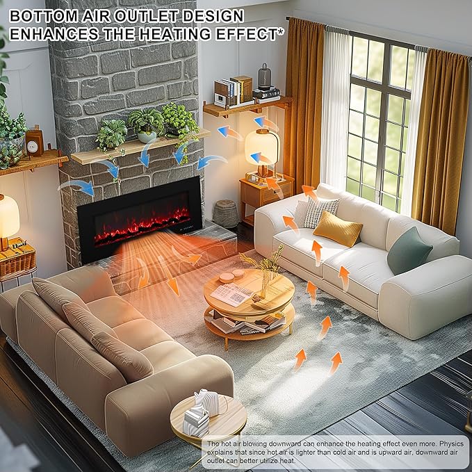 72" Electric Fireplace, Recessed & Wall Mounted Fireplace Heater 13 * 13 Colors Flame &Fuel Bed w/5 Dimmer, Touchscreen &Remote Control Temp, Overheating Protect, Hardwired, 1500W, Black