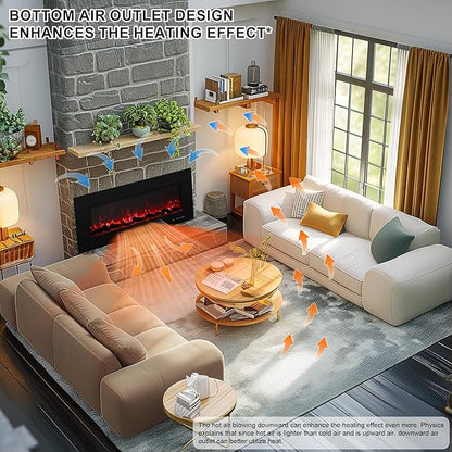72" Electric Fireplace, Recessed & Wall Mounted Fireplace Heater 13 * 13 Colors Flame &Fuel Bed w/5 Dimmer, Touchscreen &Remote Control Temp, Overheating Protect, Hardwired, 1500W, Black