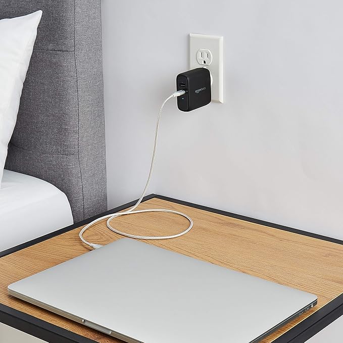 Amazon Basics 68W Two-Port GaN Wall Charger with 1 USB-C (60W) & 1 USB-A Ports (18W) with PD for Laptops, Tablets & Phones (iPhone 16/15/14/13/12/11/X, iPad, MacPro, Samsung, and more), Non-PPS, Black