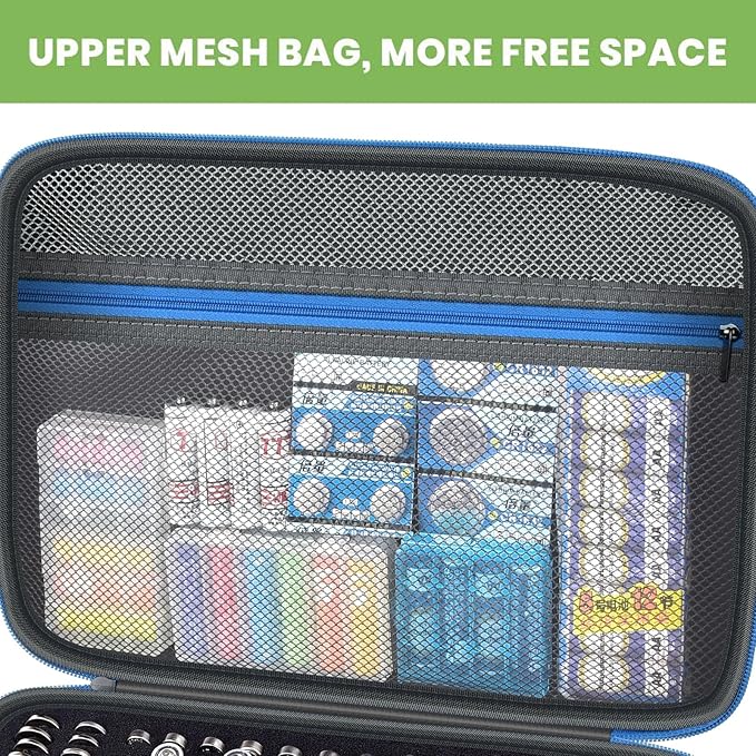 Battery Organizer Storage Holder Case Box with Tester Checker BT-168. Holds 225 Batteries AA AAA C D Cell 9V 3V Lithium (Blue)