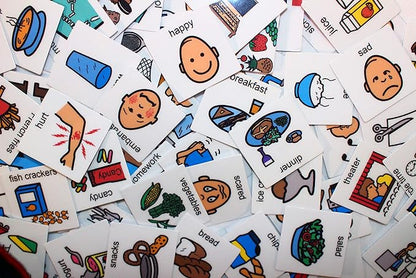 Smile4Autism Small 1.5"x1.5" Loose Visual Picture Cards, Receptive and Expressive Language, Speech Articulation Therapy, ASD, ADD, ADHD, Apraxia, & Stroke Patients. (Cartoon Icons 162 Pcs, Laminate)