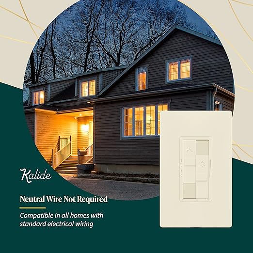 TOPGREENER Kalide Combo Dimmer Switch with 3-Speed Fan Control, Light and Fan Combination Switch, Single Pole, 2.5A, 200W LED/CFL, Neutral Wire Not Required, TGDSFS3-LA, Light Almond
